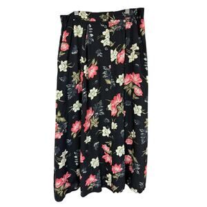 Sag Harbor Petite Vintage Black Floral Midi Skirt Rayon Boho SM MED